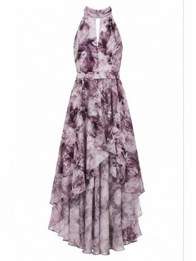 Sleeveless Floral Halter High-Low Dress in Mauve